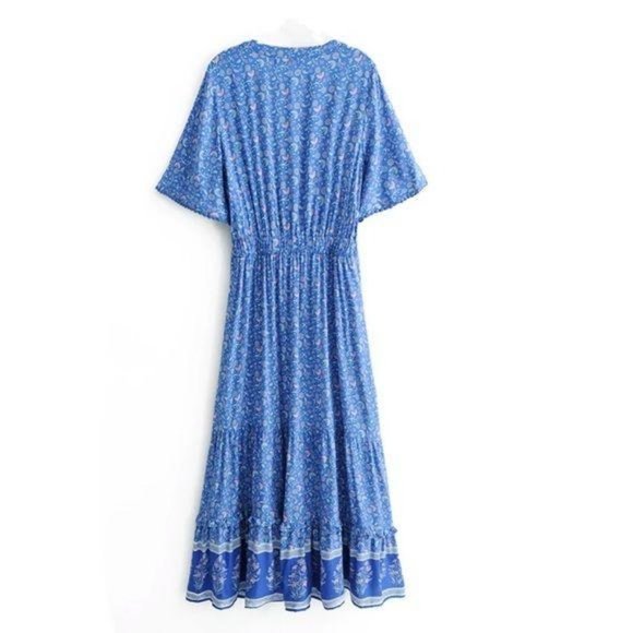 Bohemian Floral Print Maxi Dress Blue Gypsy - Picture 13 of 16